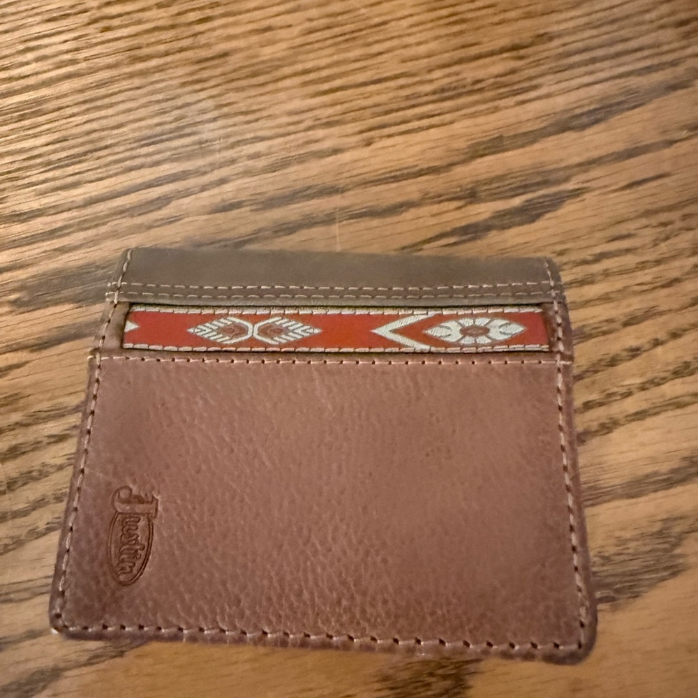 Justin Boots Brown Leather Card Holder with Red Pattern